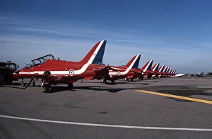 BAe Systems Hawks RAF Red Arrows line up Binbrook 1982