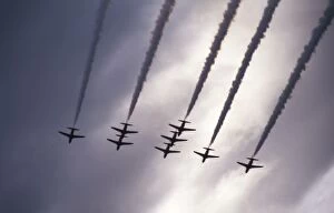 BAe Systems Hawks RAF Red Arrows perform under dark skies