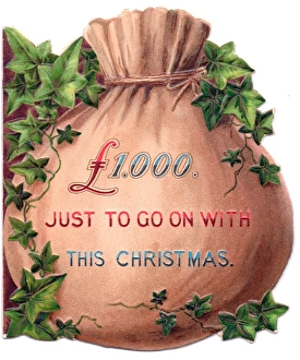 Bag full of money on a cutout Christmas card Bag full of money on a cutout Christmas card