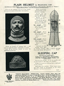 Balaclava and sleeping cap knitting patterns, WW1 Balaclava and sleeping cap knitting patterns, WW1