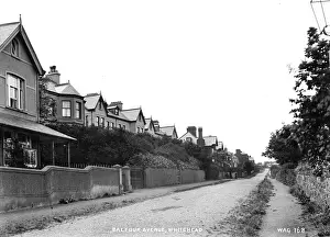 Prints of Balfour Avenue, Whitehead - a view of a residential street with no people. (Location: Northern Ireland: County Antrim: Whitehead). Date: circa early 1900s Antrim Prints: Early 20th Century Print of Balfour Avenue, Whitehead