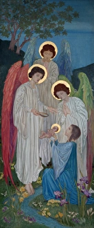 <b class=qtipBold><figcaption>The Baptism of St. Brigit By Angels</figcaption></b><br>The Baptism of St. Brigit By Angels (1918). Robinson, Anne Marjorie 1858-1924. Date: 1918<br><em>© National Museums NI / MARY EVANS</em> The Baptism of St. Brigit By Angels