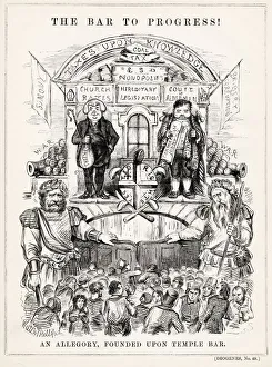 The Bar to Progress! An allegory, founded upon Temple Bar. Satirical cartoon, 1853 The Bar to Progress! An allegory, founded upon Temple Bar. Satirical cartoon, 1853