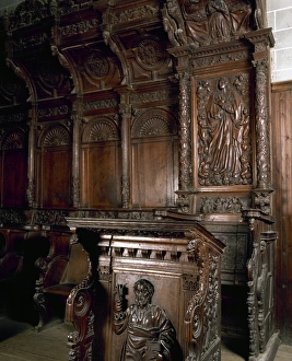 Barbastro Cathedral. Choir stalls in oak. First, a relief re Barbastro Cathedral. Choir stalls in oak. First, a relief re