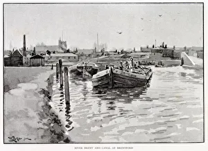 Brent Gallery: Barges on the river Brent and the canal to which it joins. Date: circa 1880
