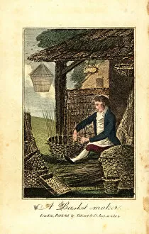 Hamper Gallery: Basket maker weaving a basket from willow