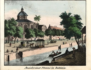 Batavia (Jakarta) canal street with Europeans Batavia (Jakarta) canal street with Europeans