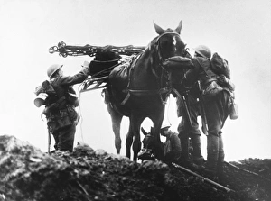 <b class=qtipBold><figcaption>Battle of Flanders</figcaption></b><br>Loading a pack horse for a working party at the Battle of Flanders near Pilkem on the Western Front in Belgium during World War I in 1917<br><em>© Mary Evans/Robert Hunt Collection</em> Battle of Flanders
