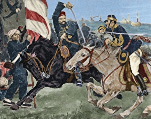 Battle of Ping-Yang, 1894. Engraving. Colored Battle of Ping-Yang, 1894. Engraving. Colored