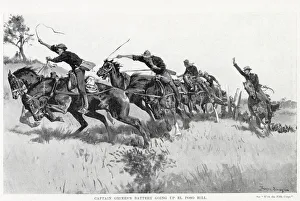 Battle of San Juan. Captain Grimes Battery going up El Poso Hill. Date: 1898 Battle of San Juan. Captain Grimes Battery going up El Poso Hill. Date: 1898