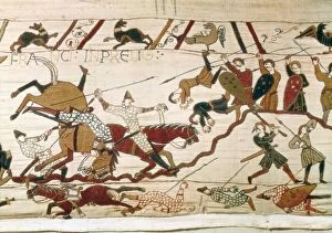 Textiles Gallery: Bayeux Tapestry. 1066-1077. Scene of the Battle