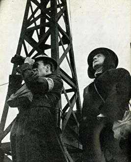 BBC staff take turns firewatching on roof, WW2 BBC staff take turns firewatching on roof, WW2