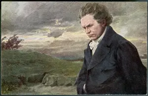 Prints of LUDWIG VAN BEETHOVEN Beethoven out for a walk on a windy day Ludwig Van Beethoven Prints: Beethoven Print: A Windy Day Stroll