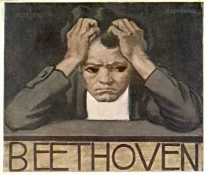 Prints of LUDWIG VAN BEETHOVEN Beethoven sits, head in hands, and struggles with his inner demons as he composes his Ninth Symphony Ludwig Van Beethoven Prints: Beethoven Composing Ninth Symphony Print