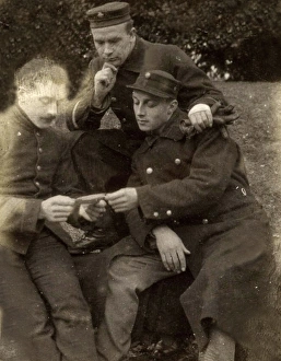 Three Belgian hospital patients in the garden Three Belgian hospital patients in the garden