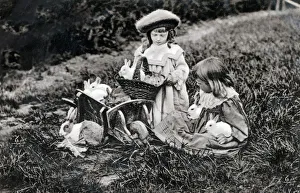 A Big Family - Two young girls and a multitude of rabbits A Big Family - Two young girls and a multitude of rabbits