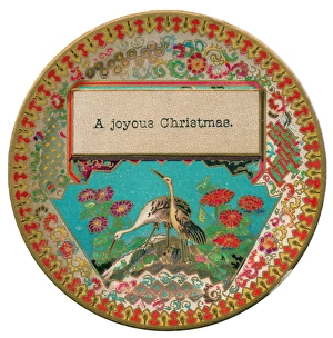 Birds and flowers on a circular Christmas card Birds and flowers on a circular Christmas card