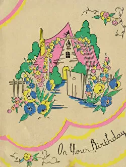 Images Dated 23rd December 2015: Birthday card with colourful country cottage