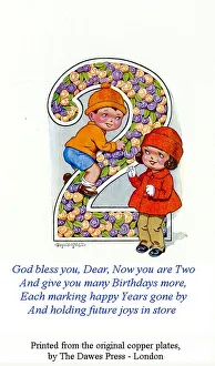 Birthday postcard, Little girl and boy, 2nd birthday Date: 20th century Birthday postcard, Little girl and boy, 2nd birthday Date: 20th century