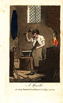 Blacksmith using hammer and tongs to beat Blacksmith using hammer and tongs to beat