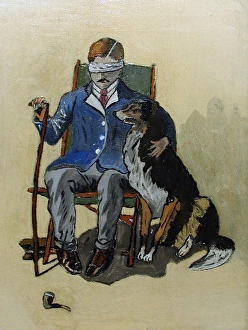 Blinded soldier wearing his hospital blues Blinded soldier wearing his hospital blues