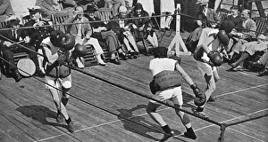 Blindfold boxing match on board the Berengaria Blindfold boxing match on board the Berengaria