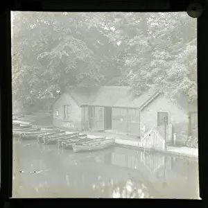 Prints of The Boathouse - Roundhay Park, Roundhay, Leeds, near Gledhow, Yorkshire, England. Date: 1920s Leeds Prints: The Boathouse - Roundhay Park Print, 1920s