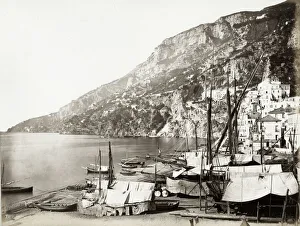 Boats tied up along the beach at Amalfi, Italy Boats tied up along the beach at Amalfi, Italy