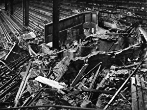 Bomb damage to the centre court at Wimbledon Bomb damage to the centre court at Wimbledon