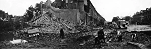 Bomb damage and crater, Petherton Road, London, WW2 Bomb damage and crater, Petherton Road, London, WW2