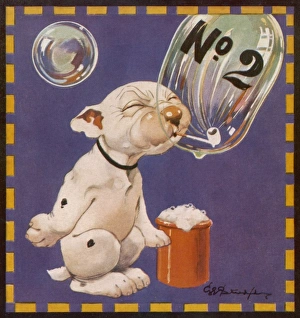 <b class=qtipBold><figcaption>Bonzo Blows a Bubble</figcaption></b><br>Colour frontispiece of The Second Studdy Dogs Portfolio, featuring Bonzo, the comic canine creation of George Studdy, blowing a huge bubble from a bucket of suds. Credit line must read: Estate of George Studdy/Gresham Marketing Ltd./Mary Evan"<br><em>© Estate of George Studdy/Gresham Marketing Ltd./Mary Evans</em> Bonzo Blows a Bubble