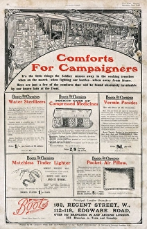 Boots - Comforts for Campaginers advertisement, WWI Boots - Comforts for Campaginers advertisement, WWI