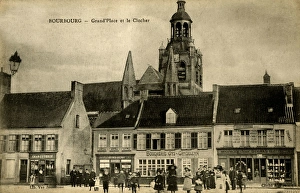 Images Dated 20th January 2016: Bourbourg, France - Grand Place and church steeple