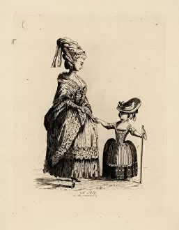 Images Dated 20th January 2019: Bourgeoise woman with daughter, era of Marie Antoinette