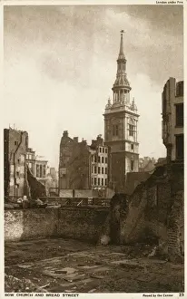The London Blitz Prints: Bow Church and Bread Street, London Print 1941