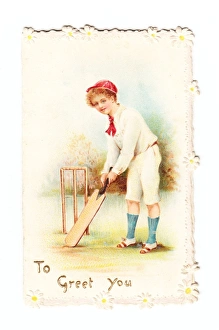 Boy playing cricket on a greetings card Boy playing cricket on a greetings card