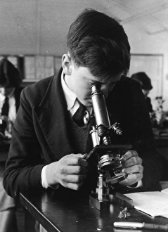 <b class=qtipBold><figcaption>Boy Using Microscope</figcaption></b><br>A schoolboy at Lingfield Secondary uses a microscope<br><em>© Mary Evans Picture Library/HENRY GRANT</em> Boy Using Microscope
