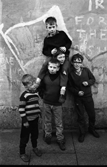 Boys with IRA graffiti, Belfast, Northern Ireland Boys with IRA graffiti, Belfast, Northern Ireland
