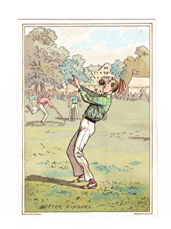 Boys playing cricket on a greetings card Boys playing cricket on a greetings card