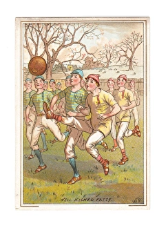 Boys playing football on a greetings card Boys playing football on a greetings card