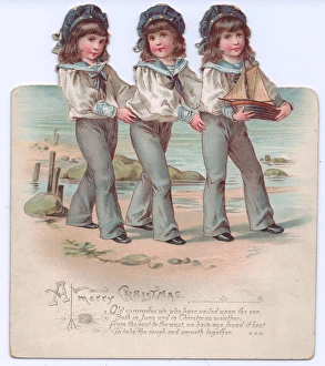 Three boys in sailor suits on a cutout Christmas card Three boys in sailor suits on a cutout Christmas card