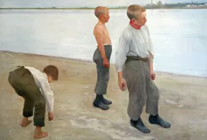 Hungarian Gallery: Boys Throwing Pebbles into the River by Karoly Ferenczy