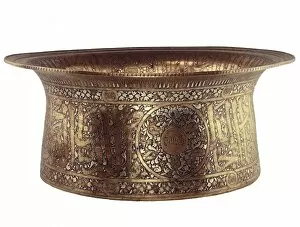 Brass basin inlaid with silver and gold. 1320