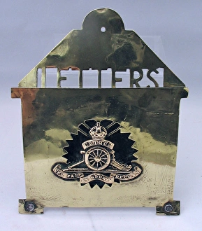 Brass letter rack with badge of the Royal Artillery Brass letter rack with badge of the Royal Artillery