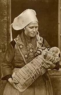 Images Dated 28th August 2018: Breton woman with her baby, Brittany, Northern France