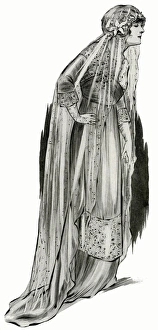 Bride wearing soft ivory satin dress 1912 Bride wearing soft ivory satin dress 1912