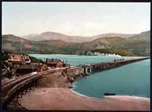 Bridge and Cader Idris Print, Barmouth, Wales, ca. 1890-1900