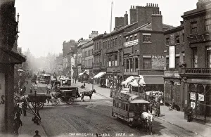 Briggate Gallery: Briggate, street in Leeds, horse drawn trams