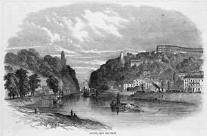 <b class=qtipBold><figcaption>Bristol Clifton</figcaption></b><br>The Avon at Clifton during the construction of the Clifton Suspension Bridge, viewed from the ferry.<br><em>© Mary Evans Picture Library 2015 - https://copyrighthub.org/s0/hub1/creation/maryevans/MaryEvansPictureID/10235809</em> Bristol Clifton