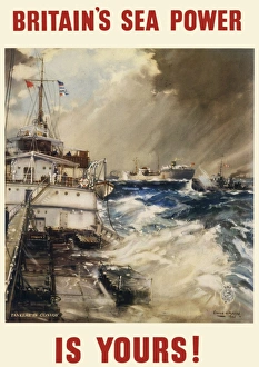 <b class=qtipBold><figcaption>Britain's Sea Power Is Yours</figcaption></b><br>World War Two propaganda poster for the Royal Navy - Britain's Sea Power Is Yours - showing tankers in convoy, designed to encourage a shared sense of patriotism, pride and security in Britain's naval forces during the war.<br><em>© Mary Evans Picture Library 2015 - https://copyrighthub.org/s0/hub1/creation/maryevans/MaryEvansPictureID/10252704</em> Britain's Sea Power Is Yours